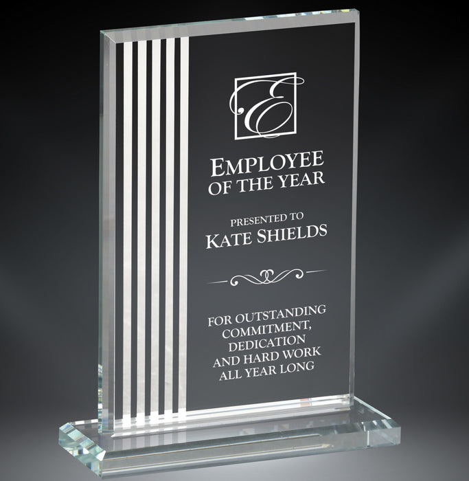 Contour Rectangle Glass Award with silver lined accents