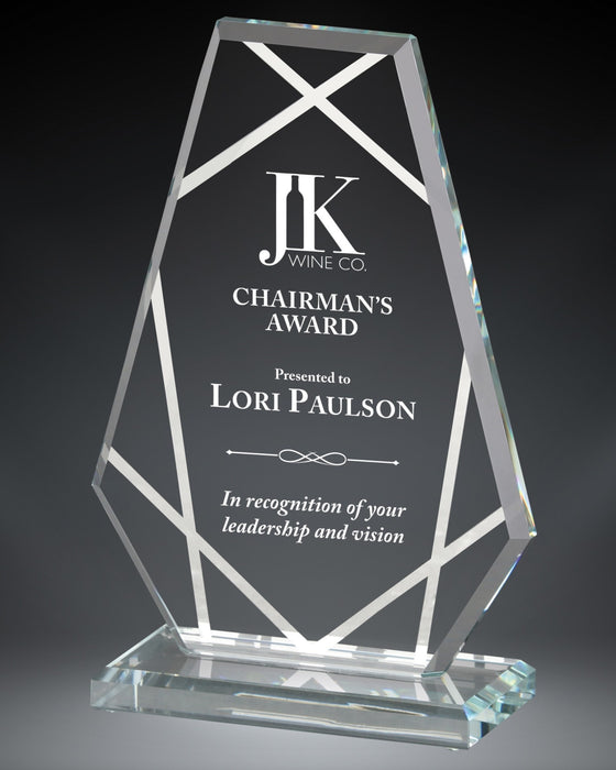 Contour Tower Glass Award with silver lined accents