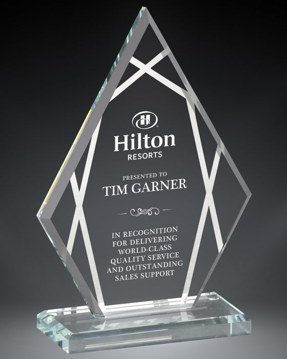 Contour Diamond Glass Award with silver lined accents