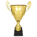 Gold Metal Cup Trophy with Flared Handles on Black Base