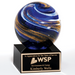 Globe Blue/ White and Gold Metallic on Black Glass Base