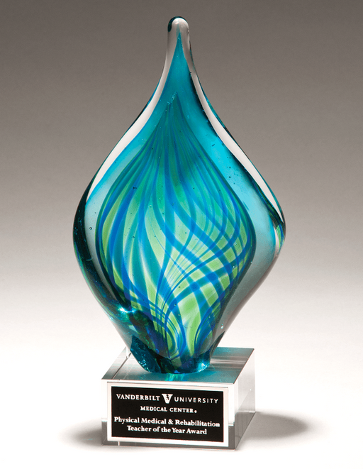 Blue and Green Twist Art Glass on Clear Glass Base