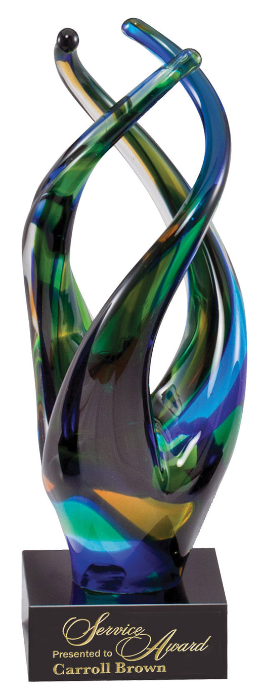 Three Twist Art Glass Award with Black Glass Base