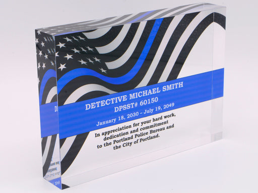 Police Acrylic Plaque with Blue Line Flag