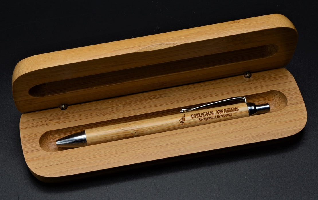 Bamboo with Silver Trim Pen with 6 3/4" x 2 1/8" Bamboo Pen Case