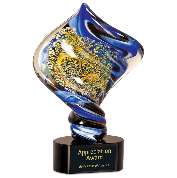 Diamond Twist Art Glass Award with Black Glass Base