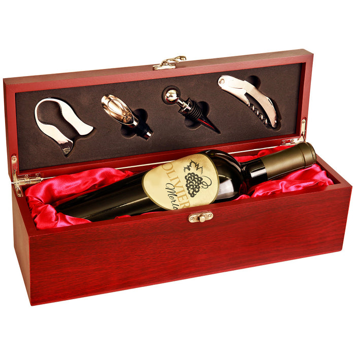 Rosewood Finish Single Wine Box Gift Set with Tools