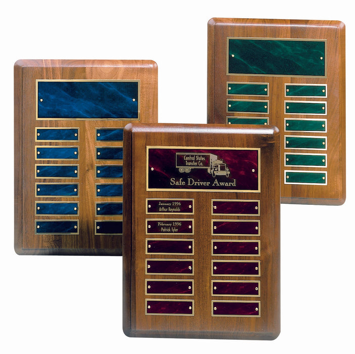 9" X 12" Walnut Perpetual Plaque with 12 Plates